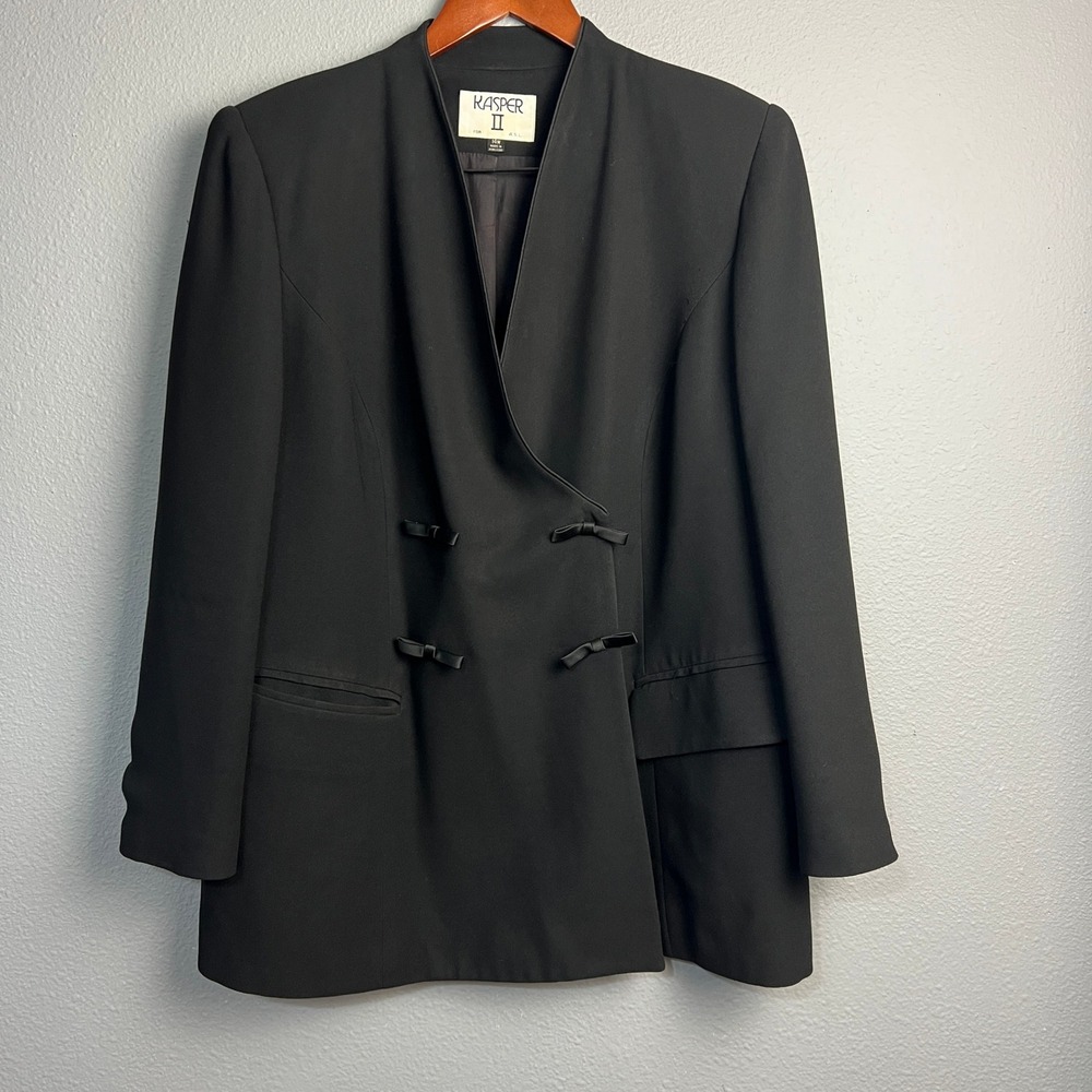 Kasper II A.S.L Black‎ Dressy Classy Blazer Jacket Plus Sz 14W Bow Detail Career